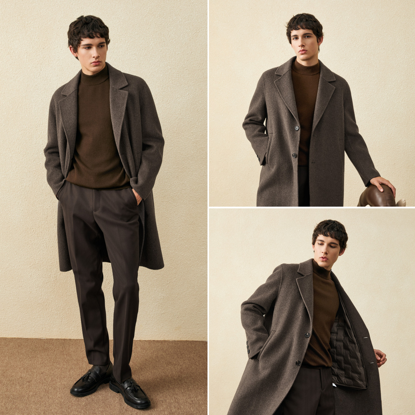 Guillomont woolen coat men's medium-length wool brown winter thickened woolen coat