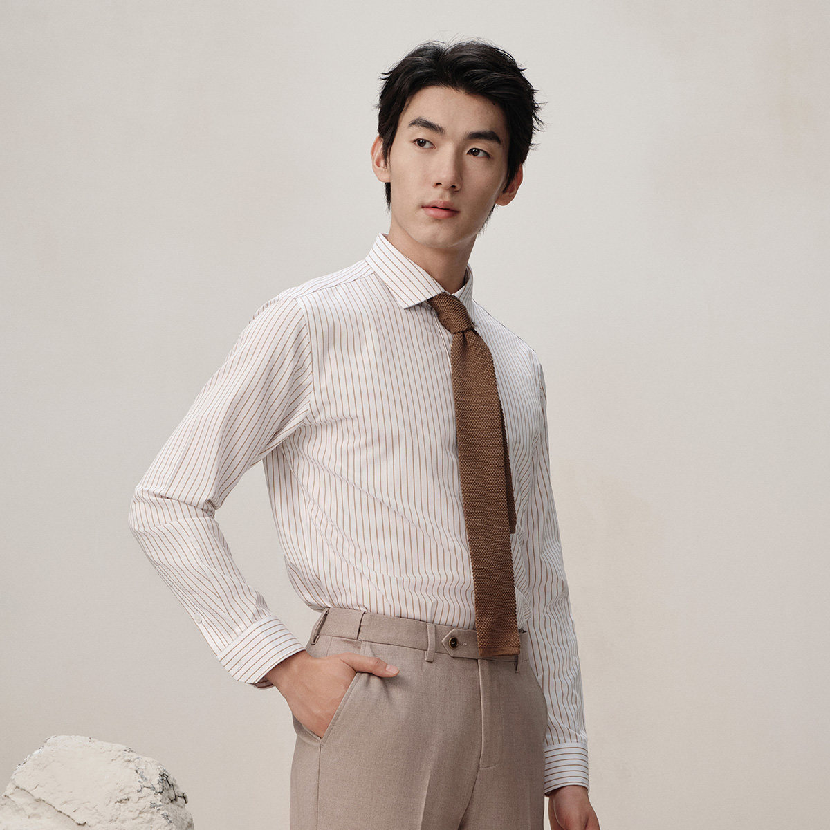 【成衣免烫】吉约蒙可机洗男士长袖衬衫咖色条纹抗皱商务休闲衬衣,淘宝优惠券,粉丝福利购,淘宝优惠卷