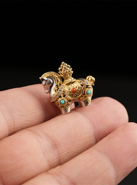 高档精品复古手工吉祥风马纯银嵌铜项链吊坠马年本命年吉祥礼物