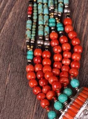 手工蜜蜡松石尼泊尔夸张大项链