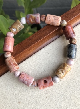 新品彩色幻彩晶洞共生珊瑚玉桶珠手链手串自然光实物拍摄