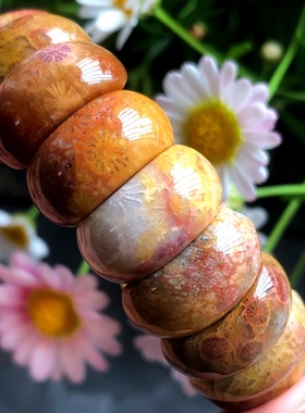 精品天然珊瑚玉彩色手牌手排枫叶纹蕾丝花纹菊花玉化石手链饰品