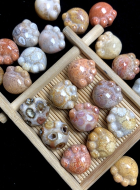 猫爪雕刻手链配珠珊瑚玉民族风