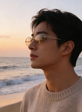 复古街拍小框椭圆太阳眼镜简约老钱风男女半框素颜防紫外线太阳镜