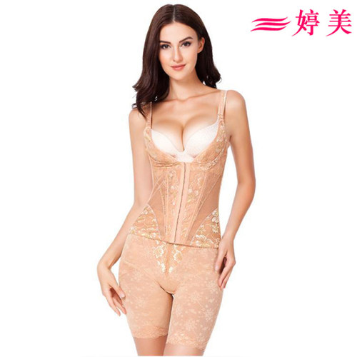 婷美塑形束身衣四季薄款樱花猫背夹锁脂美体收腹提臀塑身衣裤套装 - 图1