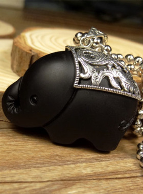 呆萌风925银天然黑曜石毛衣链