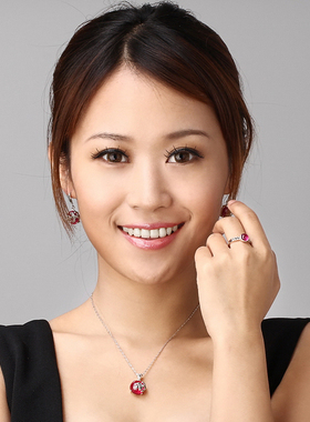 点入玫红925银复古款-玫红色戒指