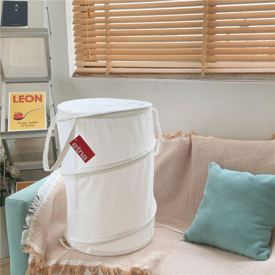 Foldable storage basket for household use ~ white cotton cloth