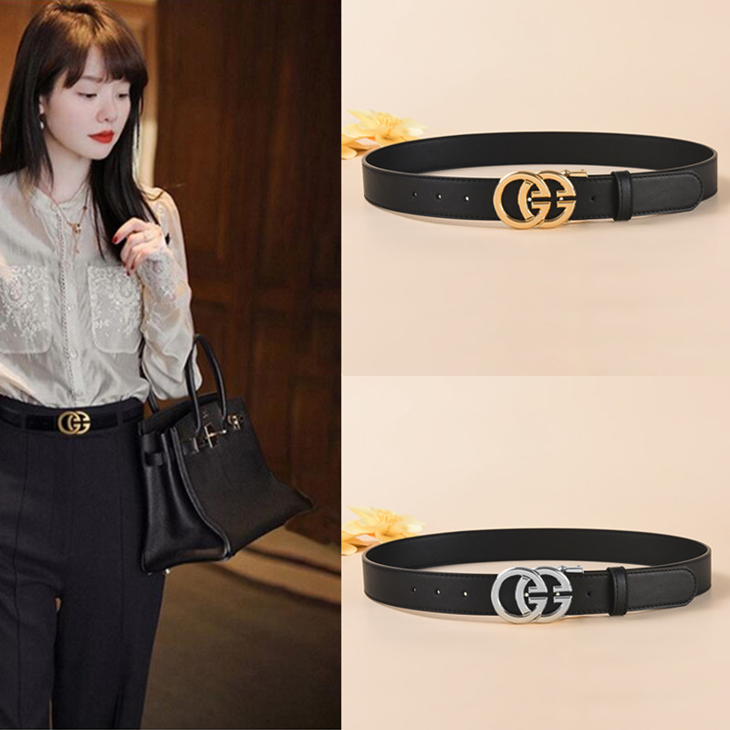 女士宽皮带新款牛皮腰带牛仔裤裙子百搭收腰时尚简约潮流真皮裤带 - 图0