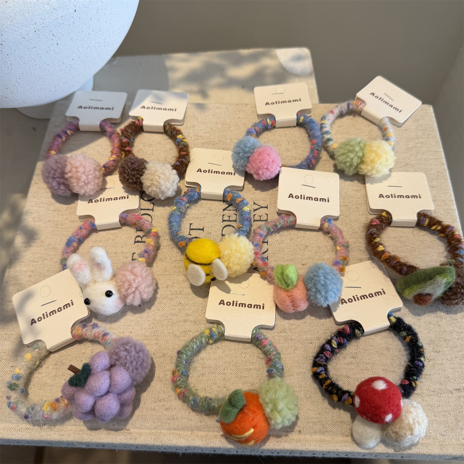 韩系可爱兔子发圈女童 羊毛毡手工头绳 高弹力球球马尾绳皮筋头饰,淘宝优惠券,粉丝福利购,淘宝优惠卷