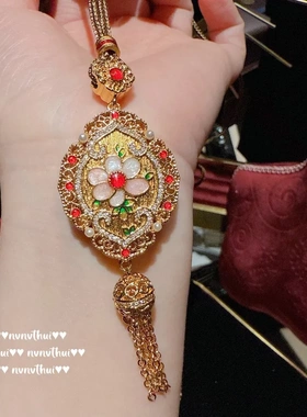 古法金色花丝螺钿花瓣珐琅吊坠项链 新中式 貔貅铜钱锆石项链套装