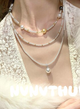 珠宝 宫廷复古玫瑰花宝石戒指 塔希提 小米珠奶瓶扣贝珠项链套装