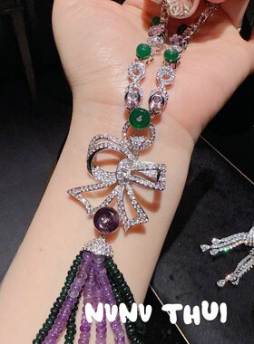 琉璃花球水果锦囊蝴蝶结宝石项链 高定晚宴 水滴耳环套装