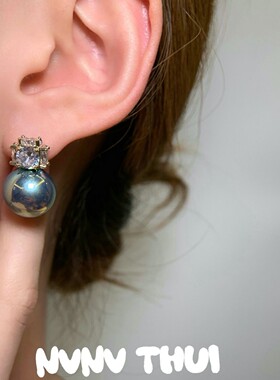 珠宝 澳母贝极光钻球戴妃孔雀绿珍珠耳环 塔希提炫彩王妃贝珠耳坠