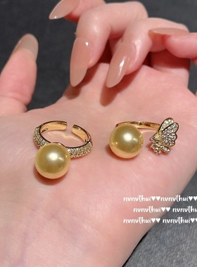 菲律宾茶金翩翩蝴蝶珍珠项链 南洋金珠蝴蝶锆石贝珠耳环 戒指套装