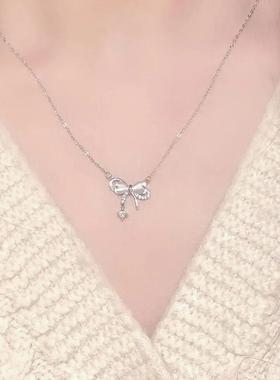 猫眼石蝴蝶结项链女ins风轻奢小众设计高级感超仙甜美少女锁骨链