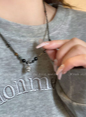 新中式国潮醒狮串珠项链女复古百搭锁骨链设计感小众民族风毛衣链