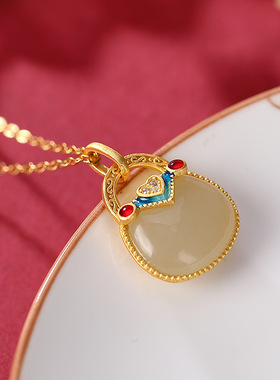 山予棠S925纯银镀金景泰蓝和田玉吊坠复古国潮福袋包包女士挂坠