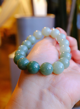 【一物一图】11.9mm新疆和田玉且末蓝渐变色手串～16.5手围