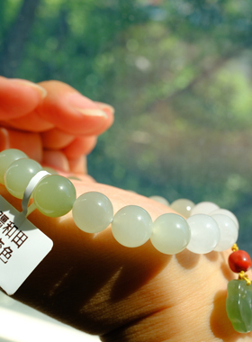 【一物一图】10mm老坑料和田玉渐变单圈手串～15手围