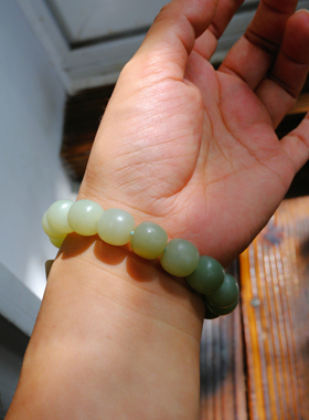 【一物一图】12mm新疆和田玉且末蓝老型珠单圈手串～16手围