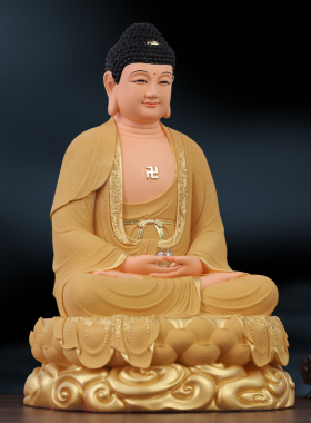 居家供奉鎏金如来佛祖红衣阿弥陀佛铜彩三宝佛神像沙金药师佛佛像