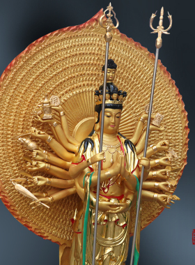 寺庙大雄宝殿树脂神像千手千眼观音菩萨1米3带背光1米8千手观世音