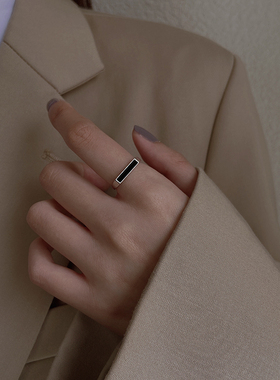 925纯银方形戒指女几何食指戒