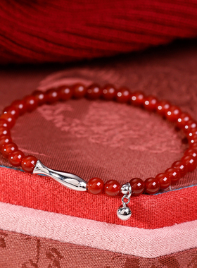 925银锦鲤红玛瑙手链女