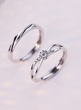 银奥女999纯银爱意交织情侣对戒