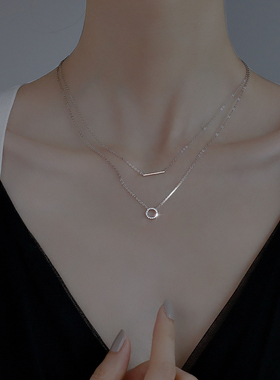 925纯银双层项链女小众轻奢设计2026新款爆款高级感叠戴锁骨颈链