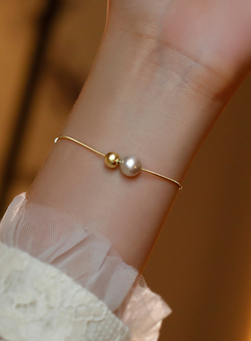 银奥925纯银双圆珠手链女生轻奢ins小众设计精致手饰配饰手绳饰品