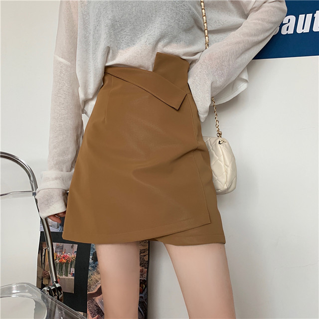 Large size small leather skirt autumn and winter retro internet celebrity A-line buttocks