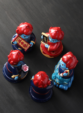 五愿登科桌面家居摆件创意卡通人物装饰品茶道趣味魁星君一举夺魁