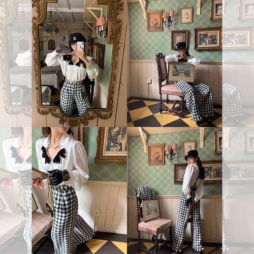 F boutique【断码清仓】奥黛丽羊毛编织千鸟格小香风套装女秋冬 - 图2