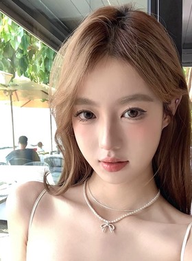 蝴蝶结小米珍珠双层项链女