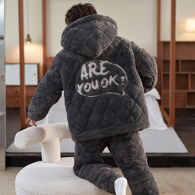 全棉纯棉睡衣男秋冬款珊瑚绒加厚加绒三层夹棉冬季男士青少年学生,淘宝优惠券,粉丝福利购,淘宝优惠卷