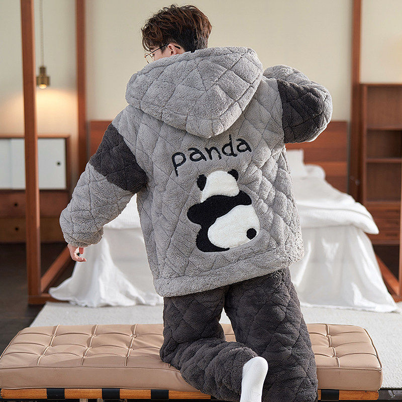 全棉纯棉睡衣男秋冬款珊瑚绒加厚加绒三层夹棉冬季男士青少年学生,淘宝优惠券,粉丝福利购,淘宝优惠卷
