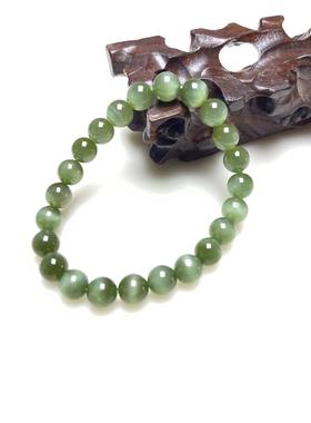 天然新疆和田玉碧玉猫眼圆珠手串手链直径8MM