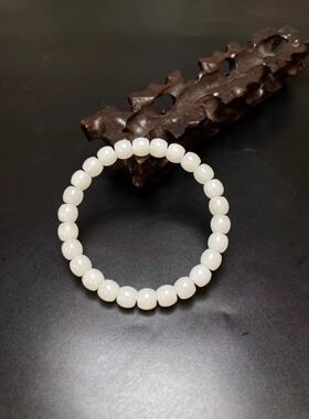 天然新疆和田玉且末料白玉直切老型珠手串手链直径8/7MM