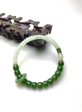 天然新疆和田玉碧玉阳绿色碧玉双拼直切老型珠手串8MM