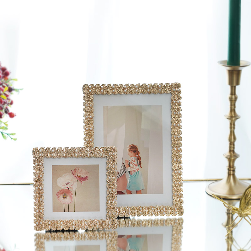 金属珍珠现代轻奢美式唯美相框婚纱照摆台金色精致组合相架浪漫 - 图0