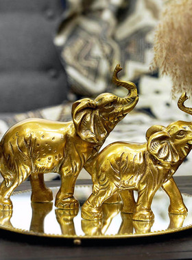 印度进口手工黄铜重量级大象摆件时来运转招财乔迁工艺品礼物摆件
