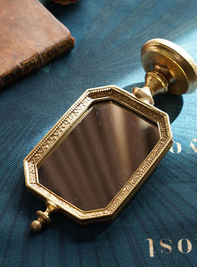 费灵家居欧式复古手工做旧桌面化妆镜怀旧金色银色梳妆台镜子轻奢