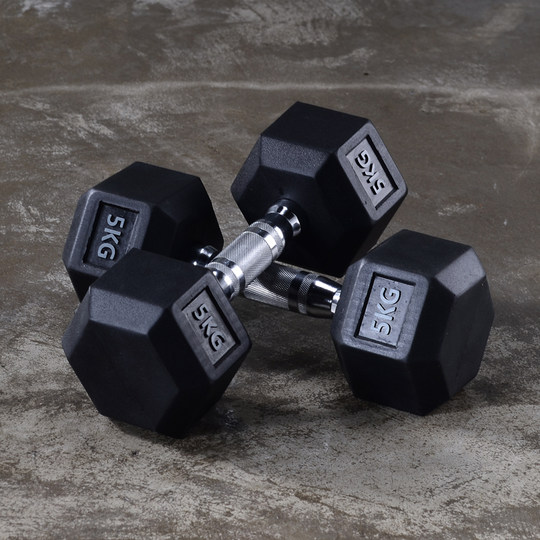 Classic hexagonal rubberized fixed gym dumbbells