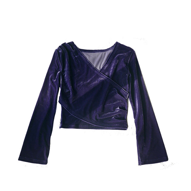 Long sleeve T retro purple velvet women's slimming