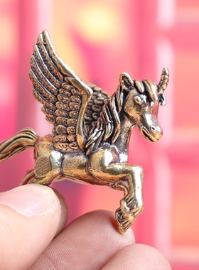 纯黄铜天马行空展翅天使马复古实心老物件装饰桌面茶宠工艺品摆件