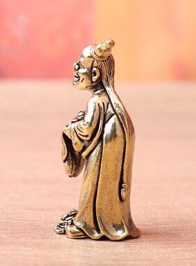 纯黄铜纳财老翁地主老头送财宝复古文创装饰桌面茶宠工艺品铜摆件