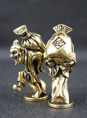 纯黄铜酒鬼老人家居办公桌面工艺品摆件老人背酒茶宠摆件黄铜