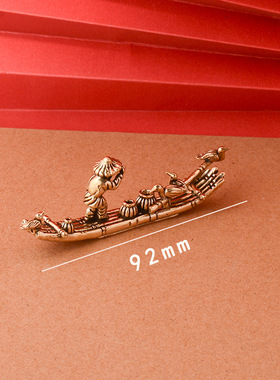 纯黄铜香插做旧鸬鹚竹筏摆件创意家居办公桌面摆件竹筏工艺品地摊